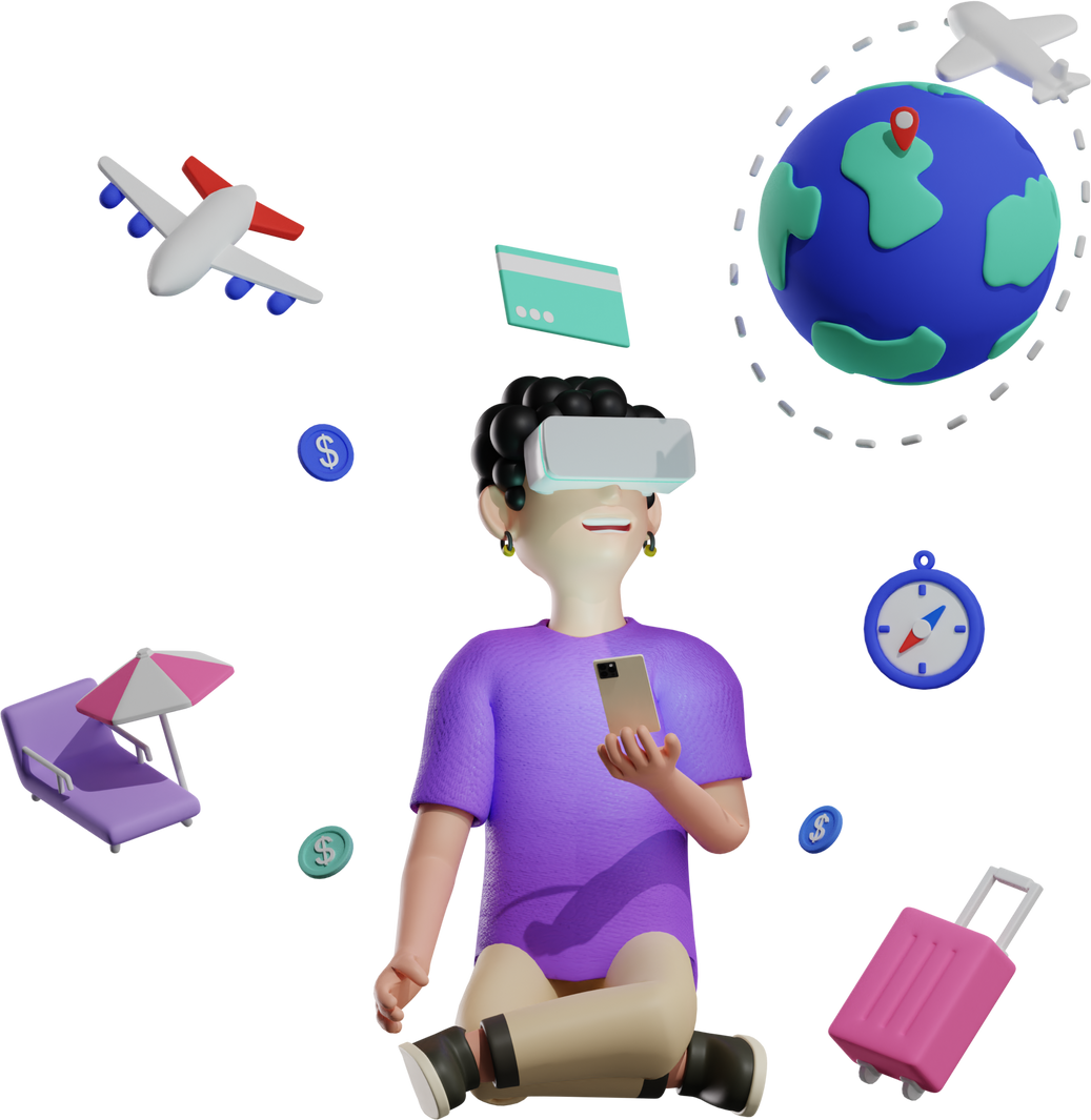 3D Purple Metaverse VR Boy Travelling